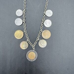 VTG Milor Italy 925 Sterling Silver Genuine Italian Lire Coin Charm Necklace 20"